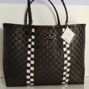 KATE SPADE BLACK & WHITE WOVEN WEEKENDER TOTE BAG